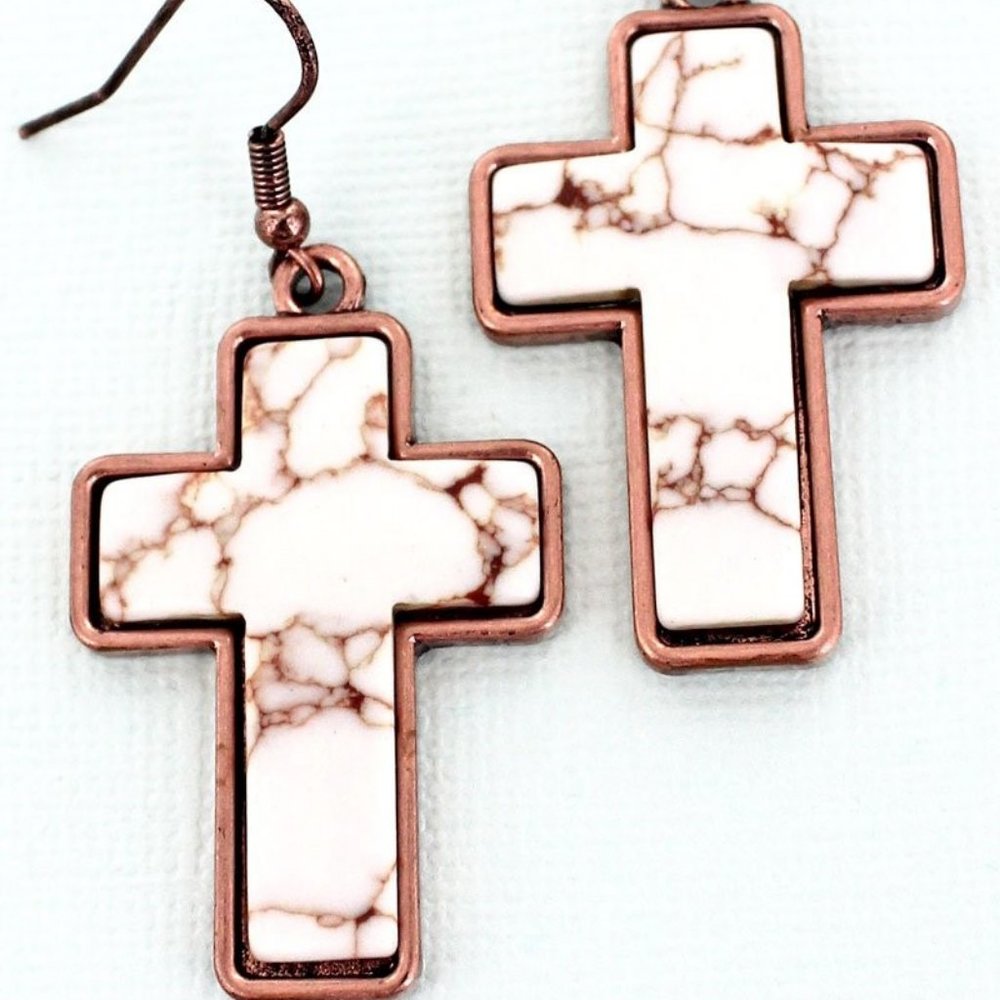 Coppertone Cross Earrings